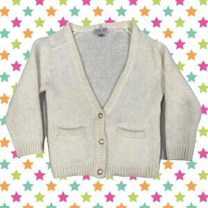 Vintage 90s White Mohairwool cardigan w/ gold pearl buttons